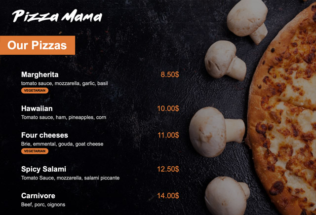 Pizza Mama menu